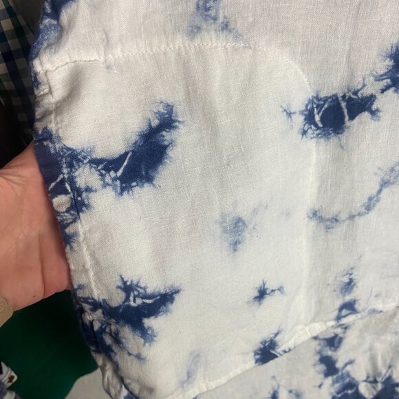 Rachel Zoe Size Large Linen Hooded Button Down Blouse Tie Dye Costal Beah Boxy - Picture 3 of 8